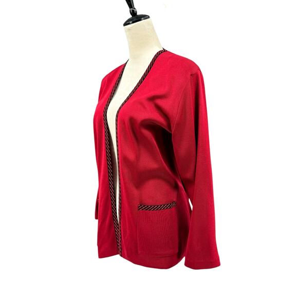 Exclusively Misook Petite Deep Red Knit Black Trim Layering Cardigan Sweater - Picture 2 of 10